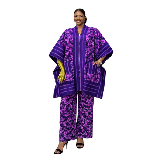 CRZ Royal Apparel Ankara Kimono Jacket and Pant Set With Zipper