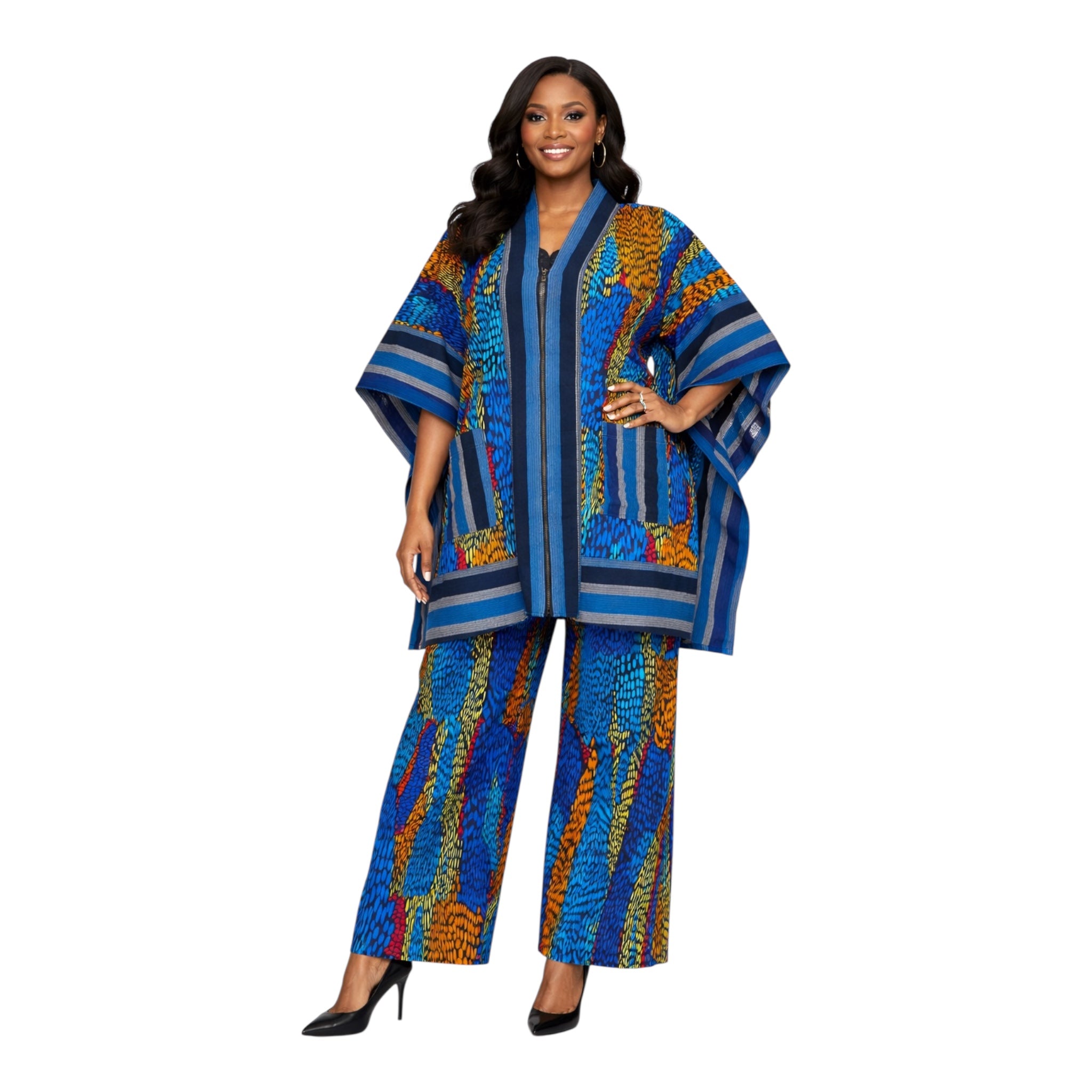 CRZ Royal Apparel Ankara Kimono Jacket and Pant Set With Zipper
