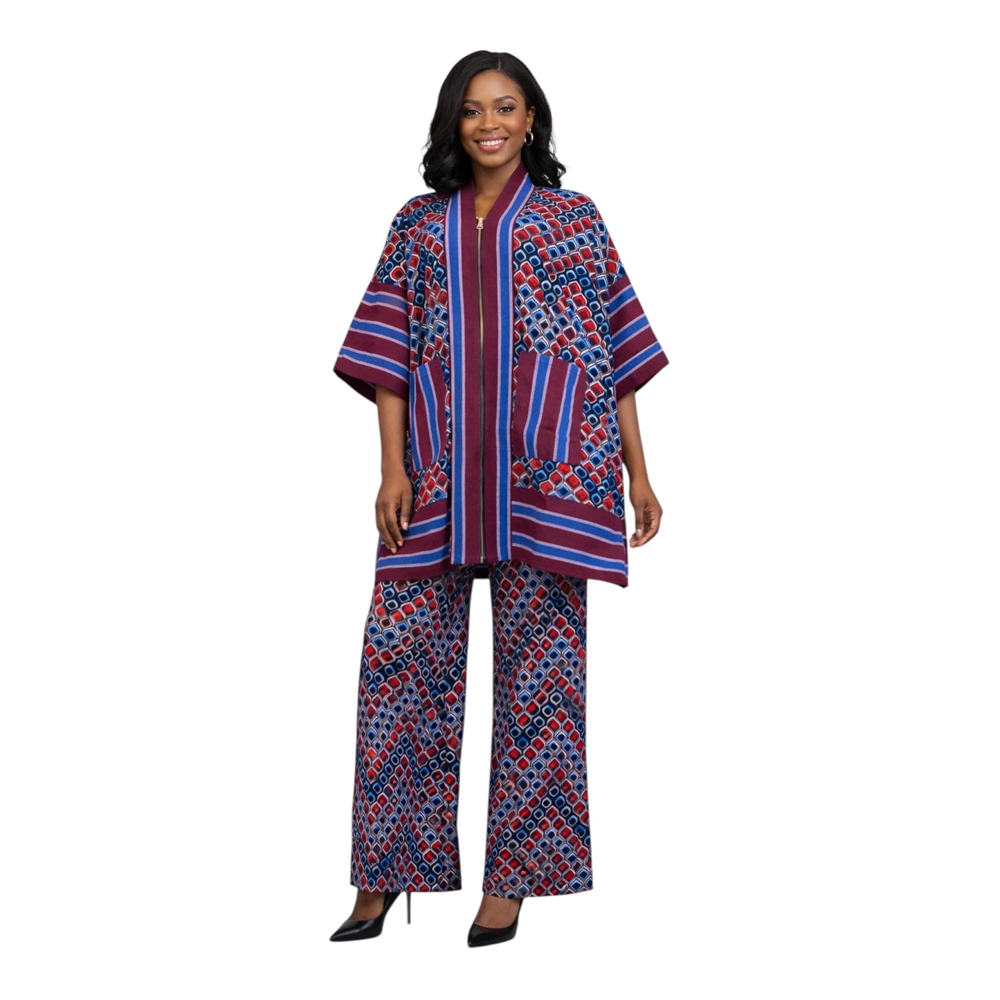 CRZ Royal Apparel Ankara Kimono Jacket and Pant Set With Zipper