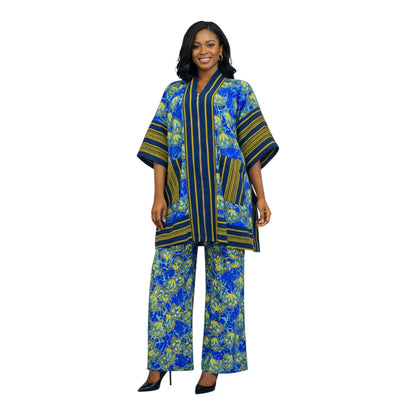 CRZ Royal Apparel Ankara Kimono Jacket and Pant Set With Zipper