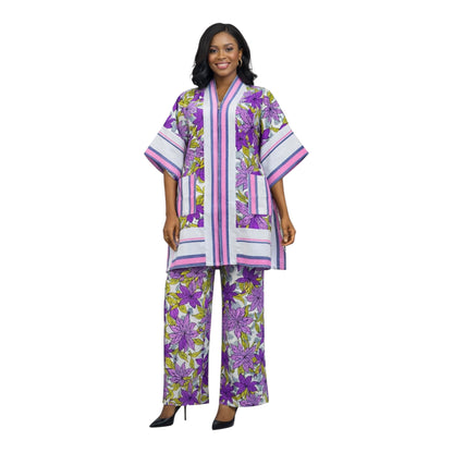 CRZ Royal Apparel Ankara Kimono Jacket and Pant Set With Zipper