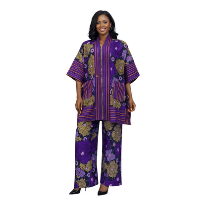 CRZ Royal Apparel Ankara Kimono Jacket and Pant Set With Zipper