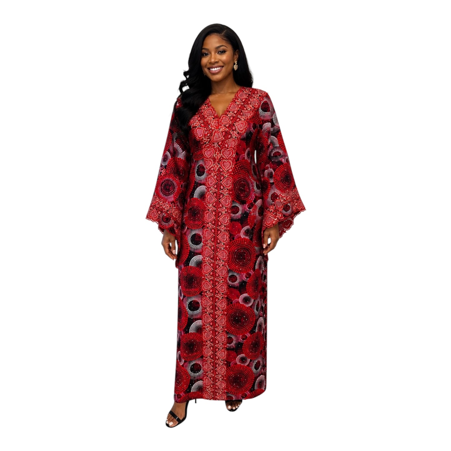 CRZ Elegant Ankara Long Dress Embellished With Rhinestones