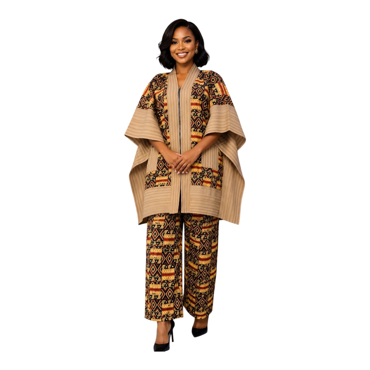 CRZ Royal Apparel Ankara Kimono Jacket and Pant Set With Zipper