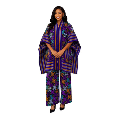 CRZ Royal Apparel Ankara Kimono Jacket and Pant Set With Zipper
