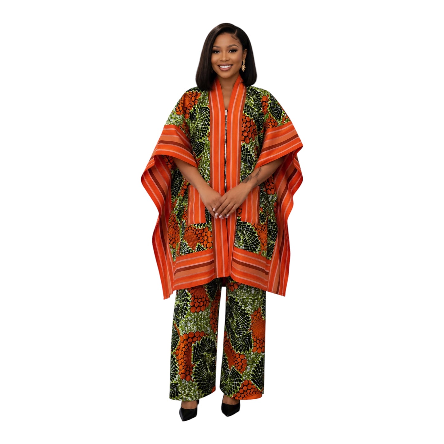 CRZ Royal Apparel Ankara Kimono Jacket and Pant Set With Zipper