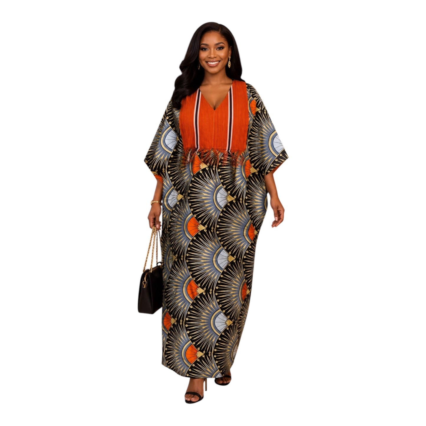 CRZ Elegant Ankara Long Dress Embellished With Rhinestones