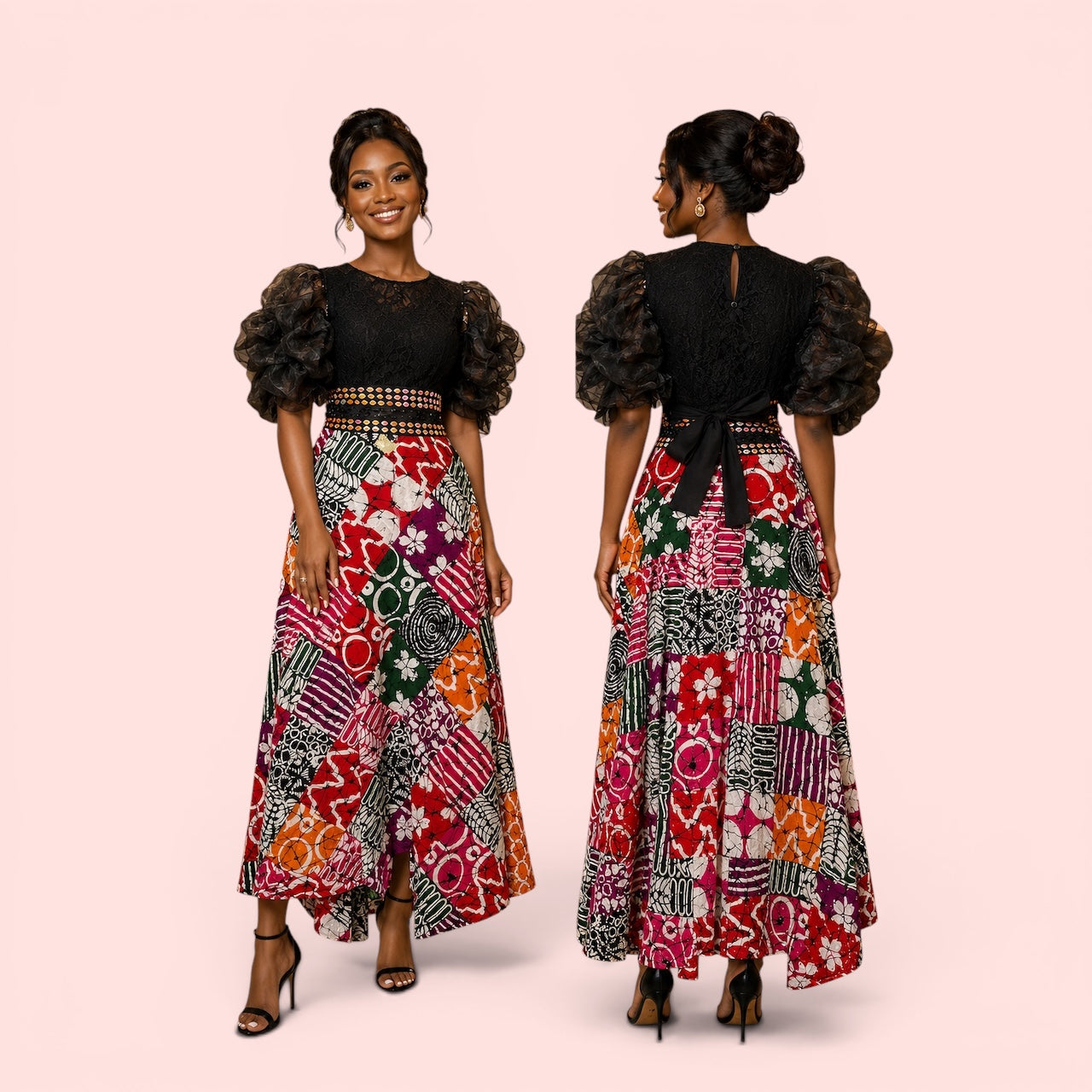 CRZ Blouse and Ankara Beaded and Stoned Wrap Skirt