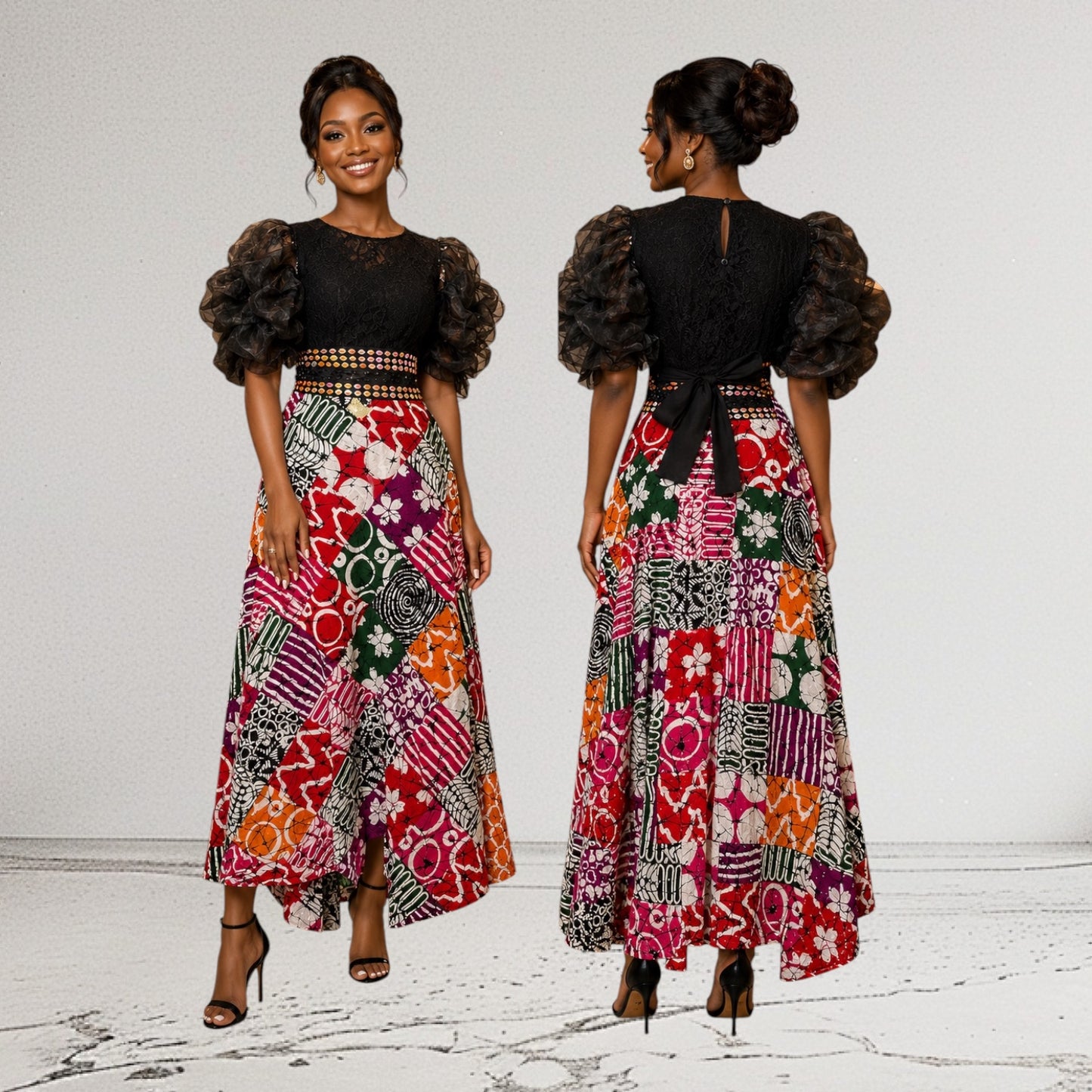 CRZ Blouse and Ankara Beaded and Stoned Wrap Skirt