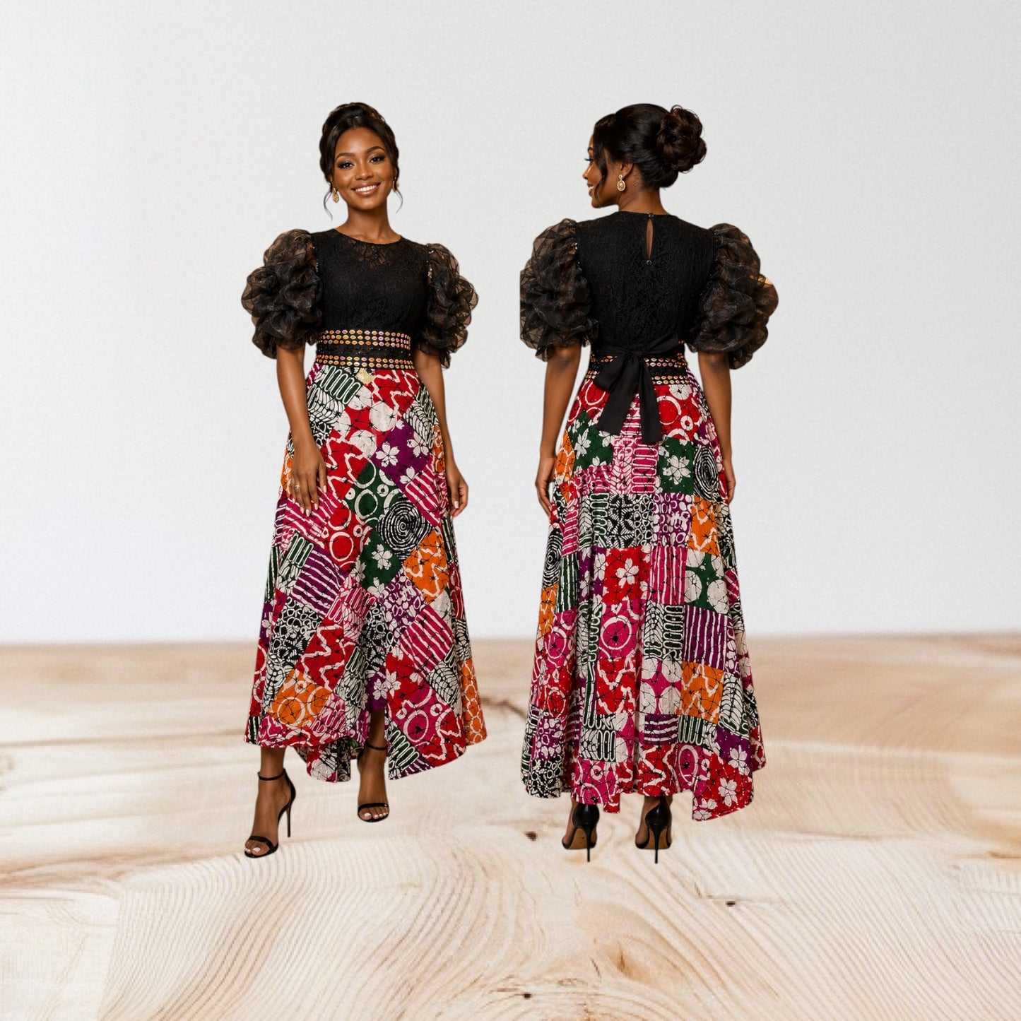CRZ Blouse and Ankara Beaded and Stoned Wrap Skirt