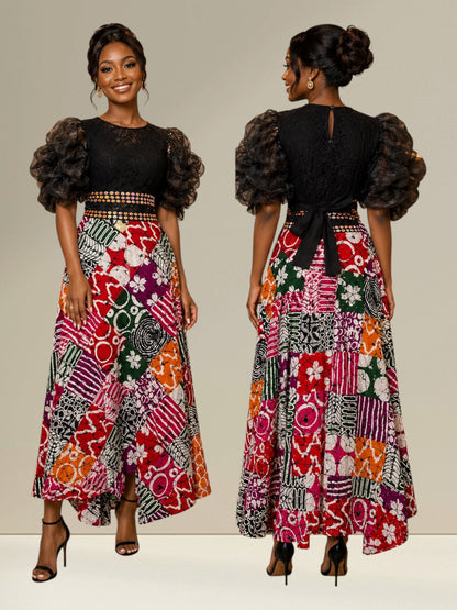 CRZ Blouse and Ankara Beaded and Stoned Wrap Skirt