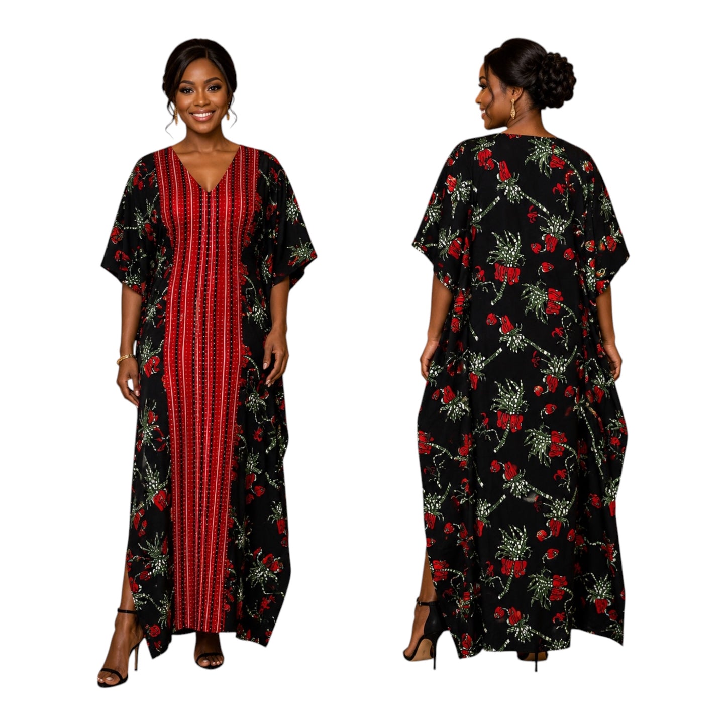CC Stone Ankara Long Dress Designed With Aso Oke