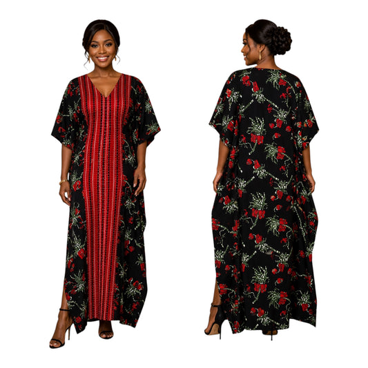 CC Stone Ankara Long Dress Designed With Aso Oke