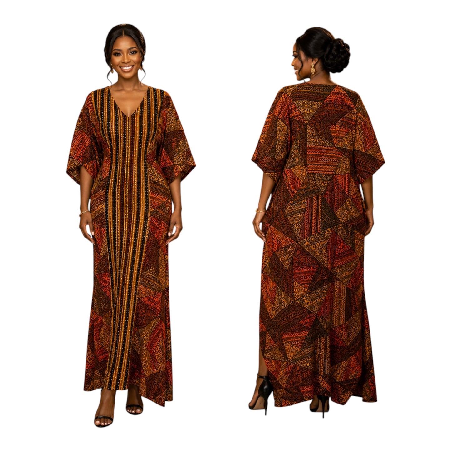 CC Stone Ankara Long Dress Designed With Aso Oke
