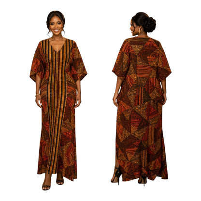 CC Stone Ankara Long Dress Designed With Aso Oke