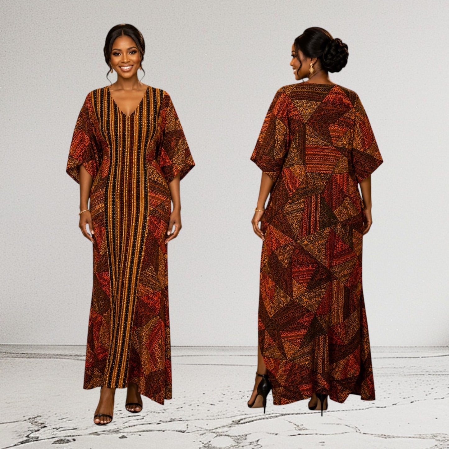 CC Stone Ankara Long Dress Designed With Aso Oke