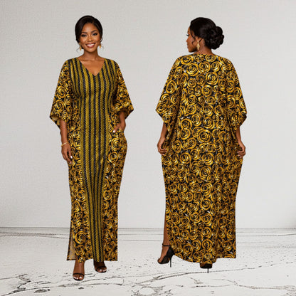 CC Stone Ankara Long Dress Designed With Aso Oke
