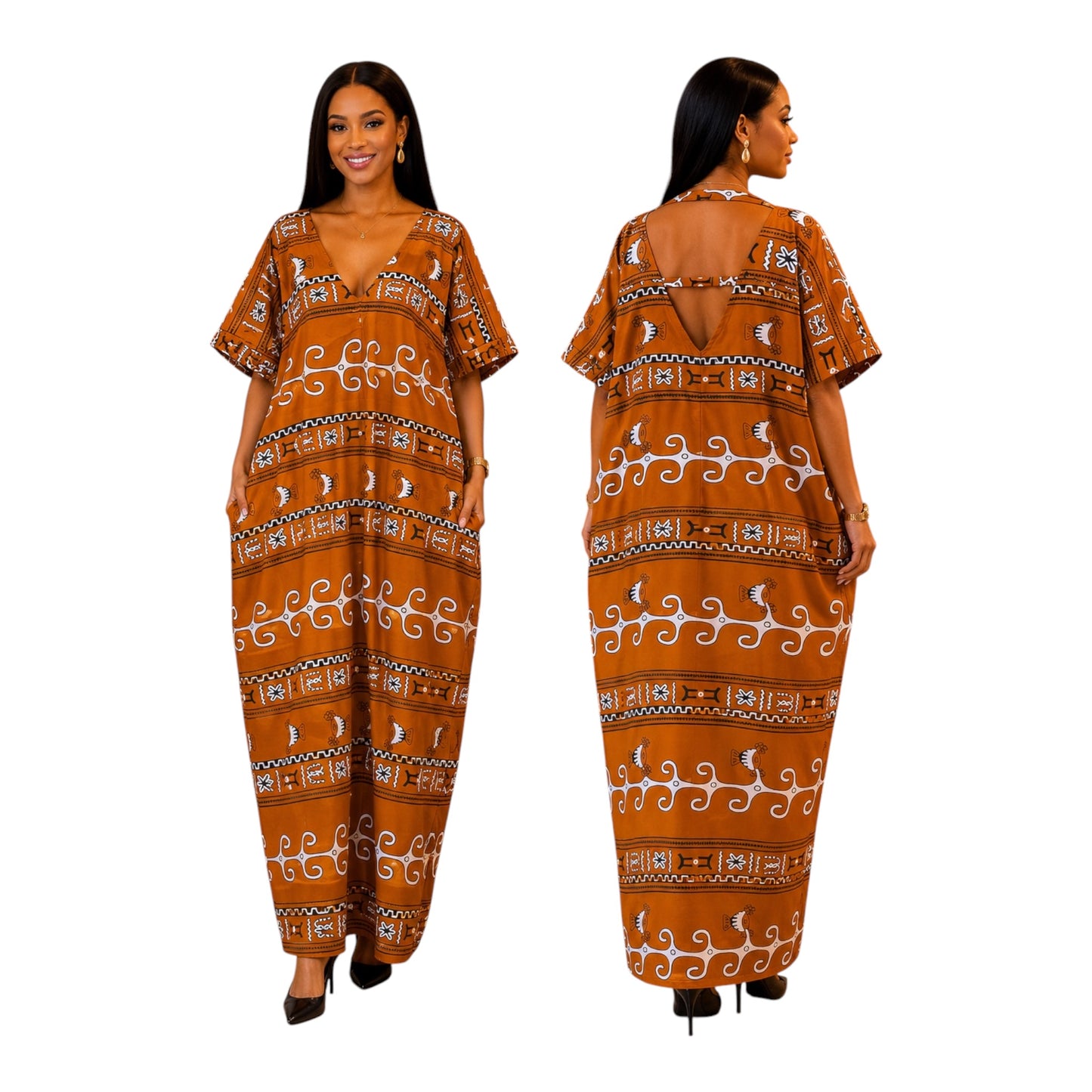 CRZ Bloom Ankara Long Gown With Double Back Band