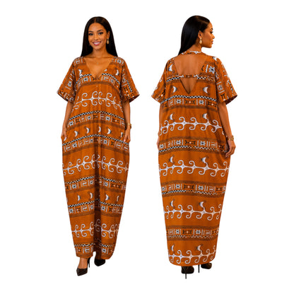 CRZ Bloom Ankara Long Gown With Double Back Band