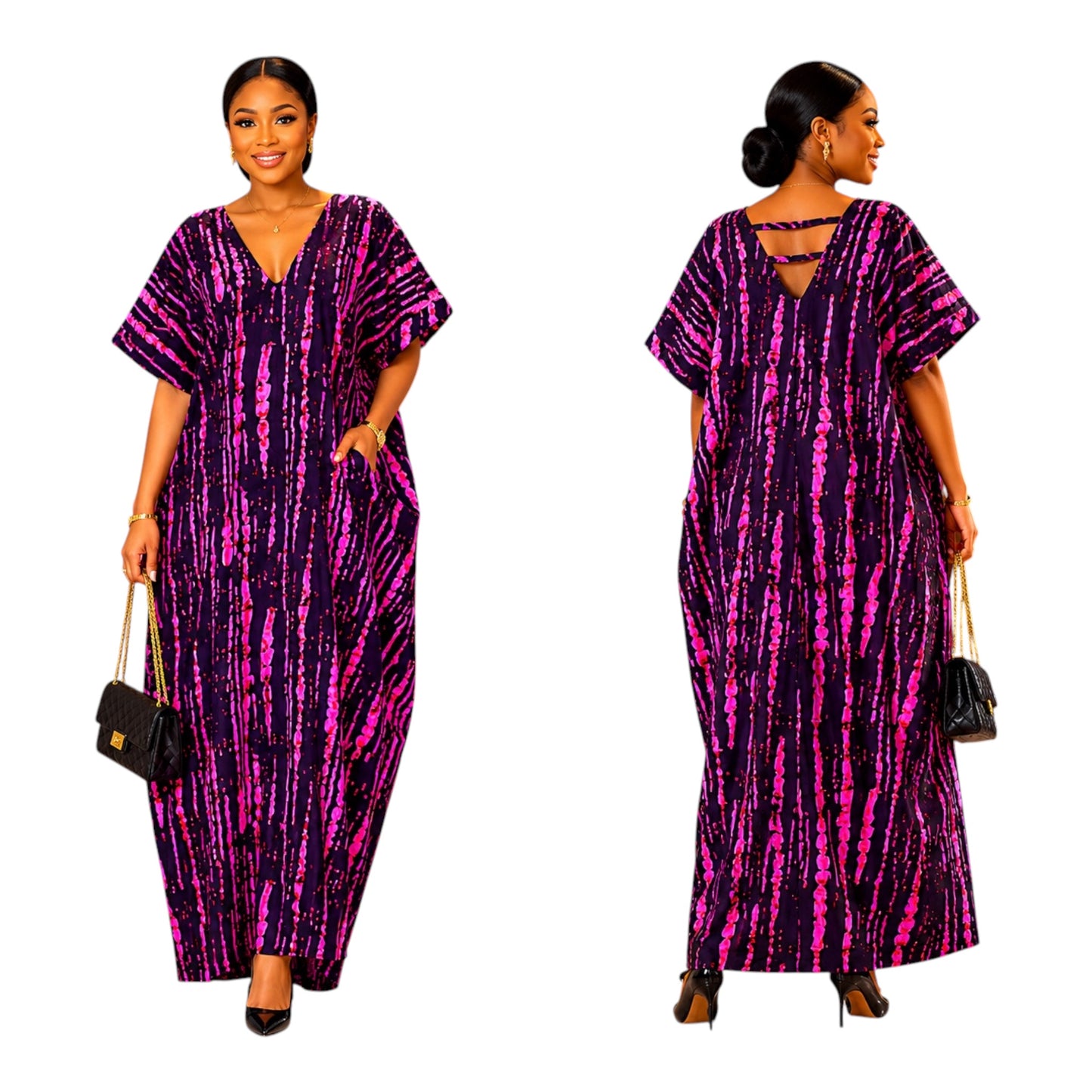 CRZ Bloom Ankara Long Gown With Double Back Band