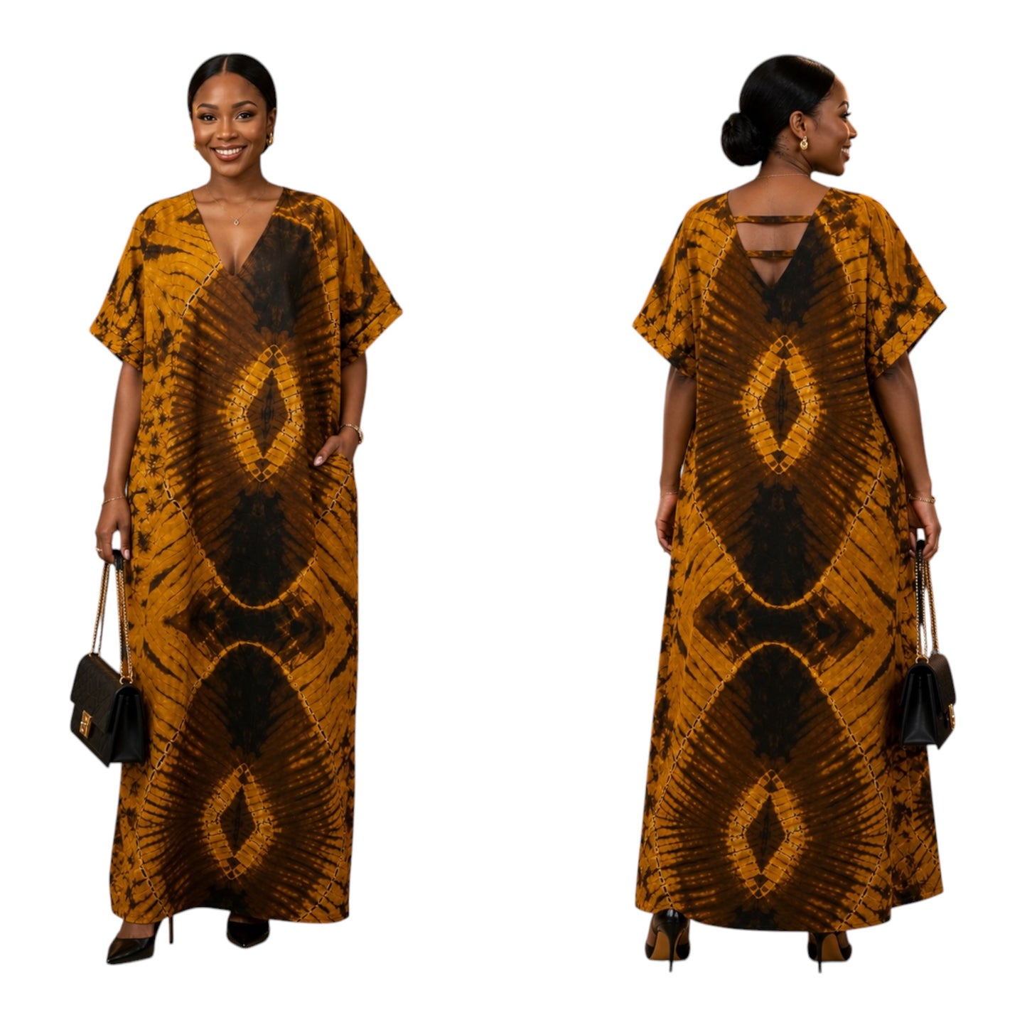 CRZ Bloom Ankara Long Gown With Double Back Band