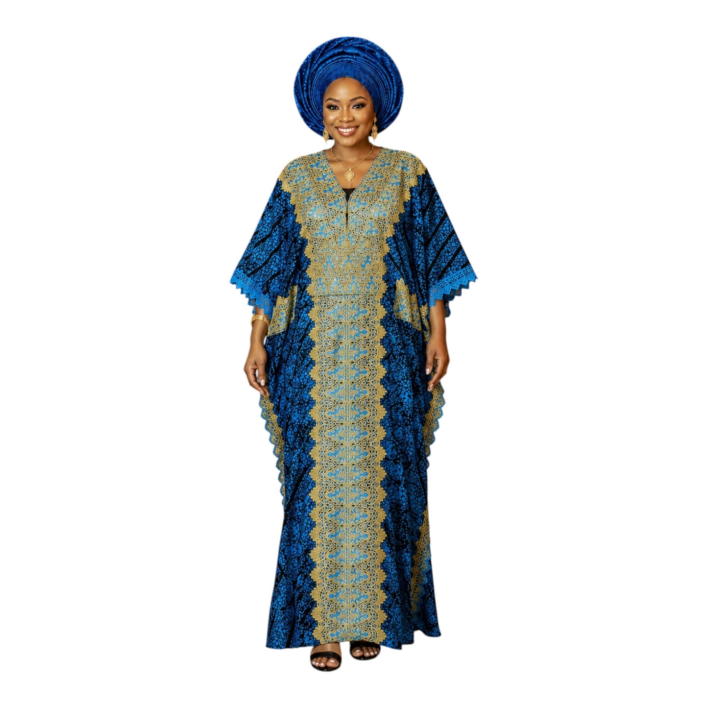 CRZ Elegant Ankara Long Dress Embellished With Rhinestones