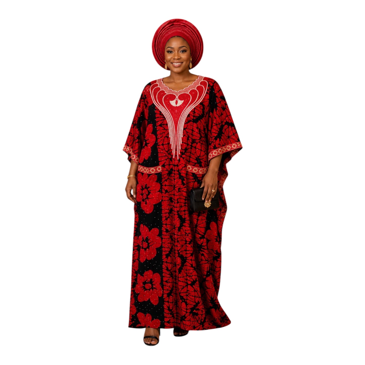 CRZ Elegant Ankara Long Dress Embellished With Rhinestones