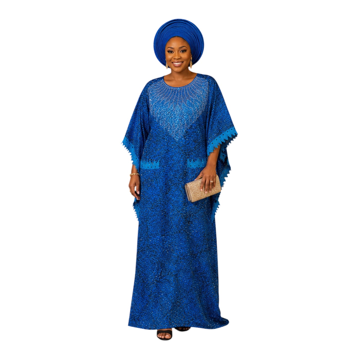 CRZ Elegant Ankara Long Dress Embellished With Rhinestones