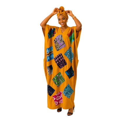 CRZ Vintage Fabric Gown With Ankara Patches