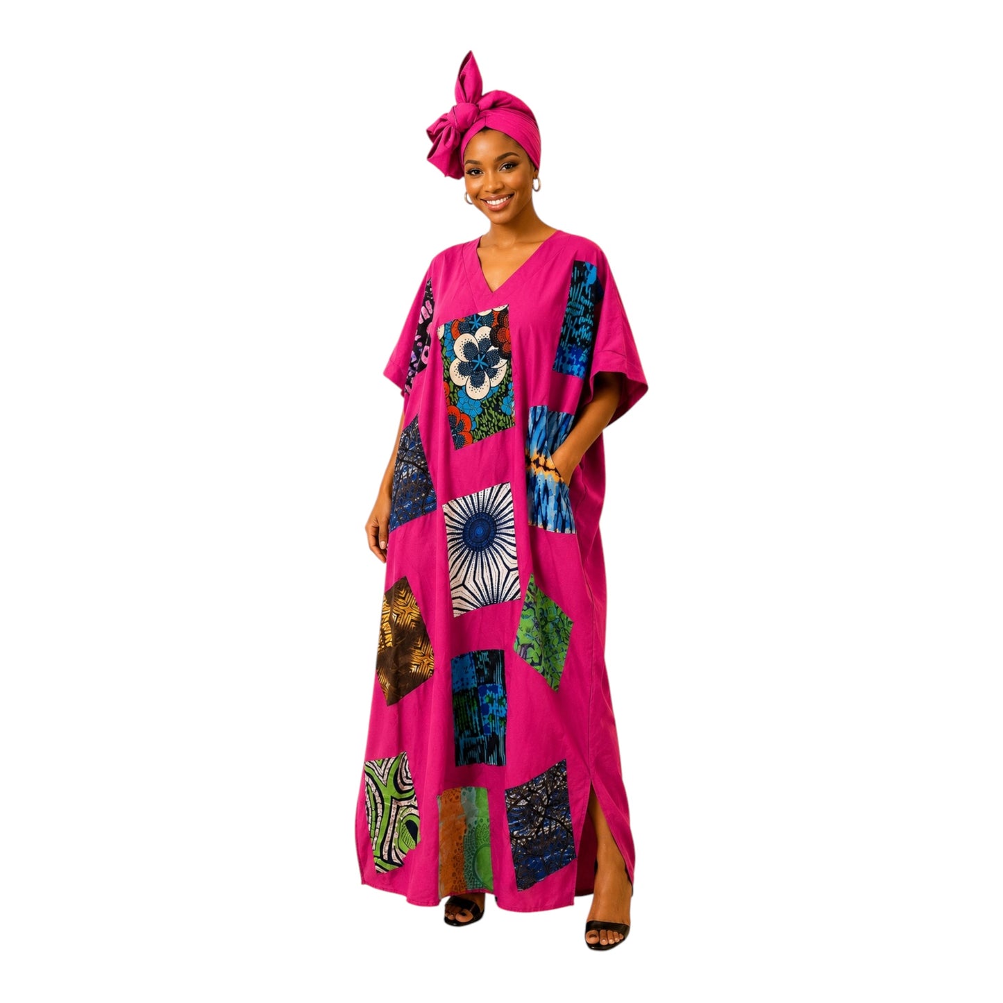 CRZ Vintage Fabric Gown With Ankara Patches