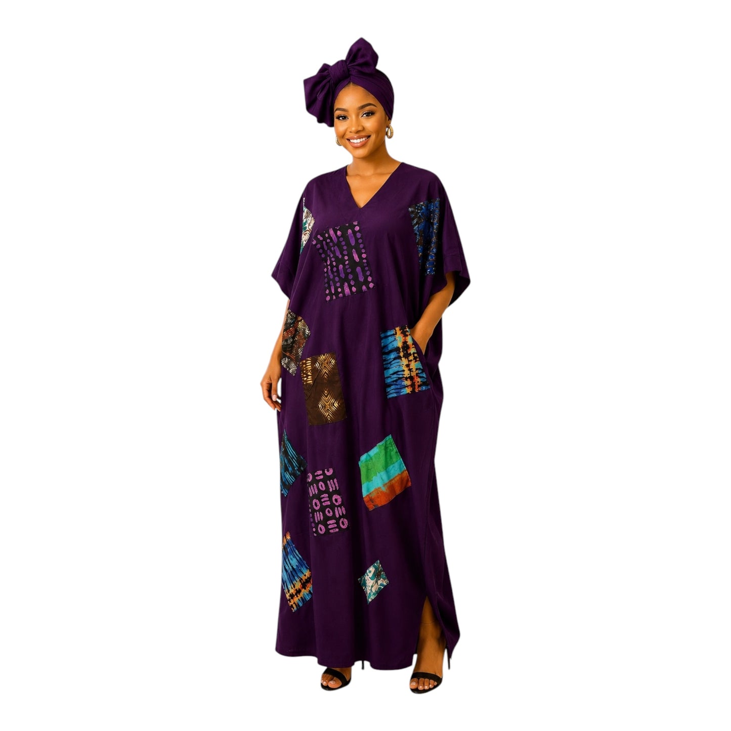 CRZ Vintage Fabric Gown With Ankara Patches