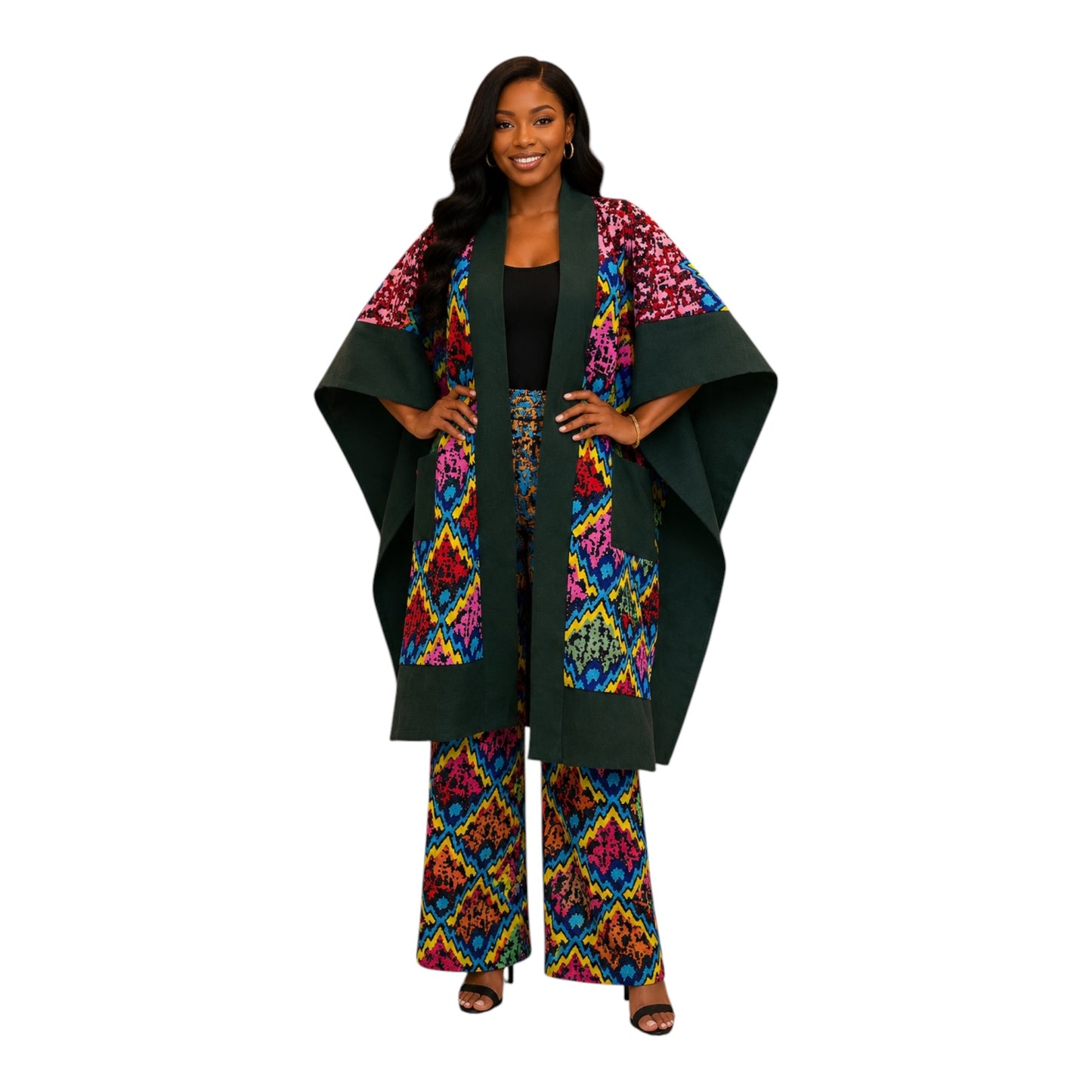 CRZ Royal Apparel Ankara Kimono Jacket and Pant Set With Zipper