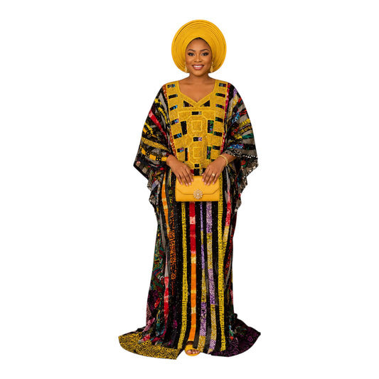Crescenza African Ankara Patched Long Gown