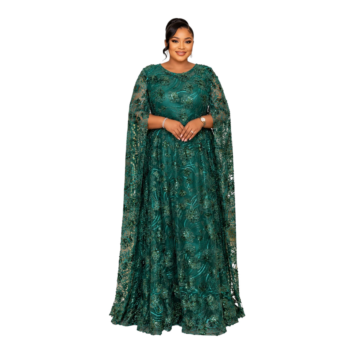 CRZ 59 Inches Long Luxury Sequin Lace Bubu Kaftan Dress