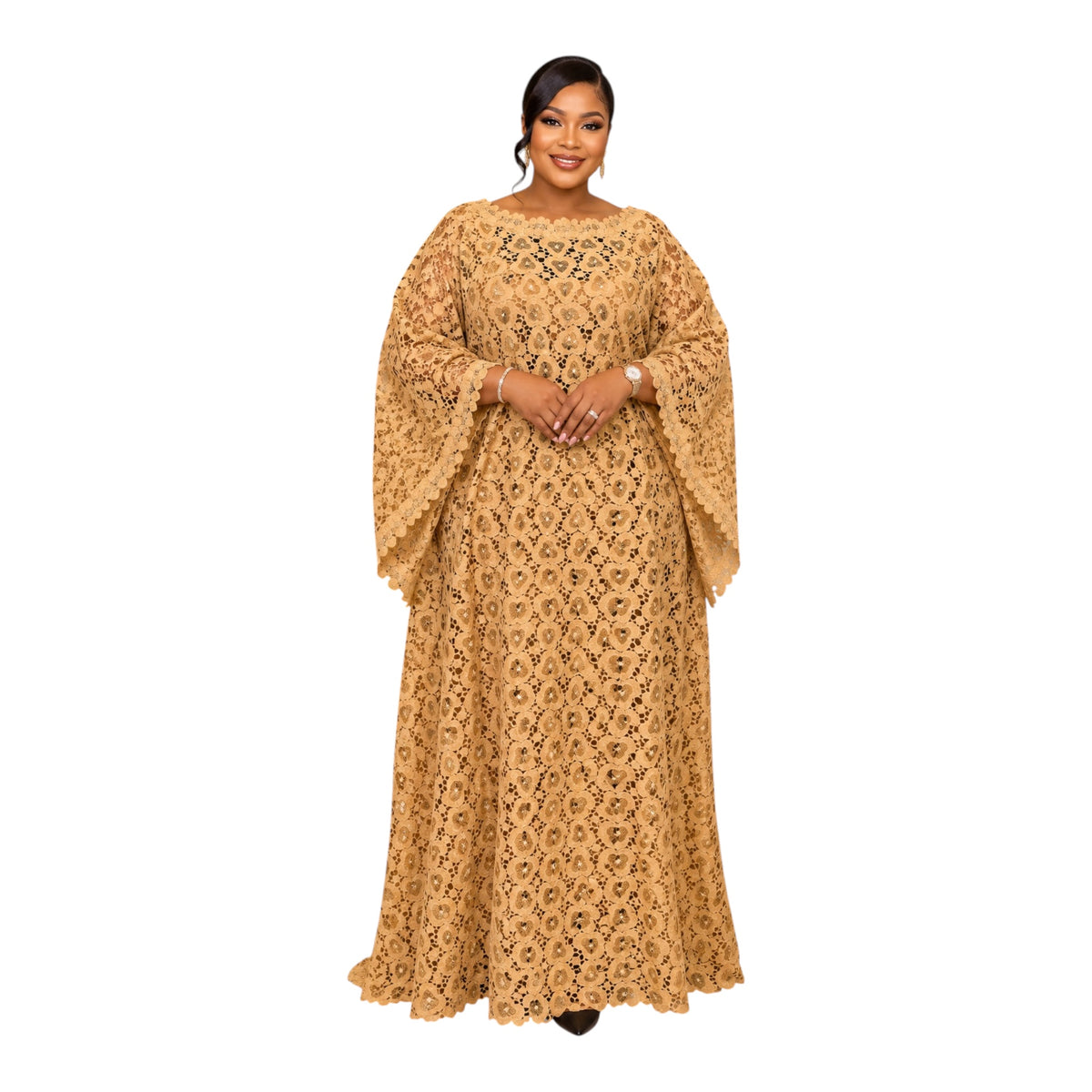 CRZ 59 Inches Long Luxury Sequin Lace Bubu Kaftan Dress