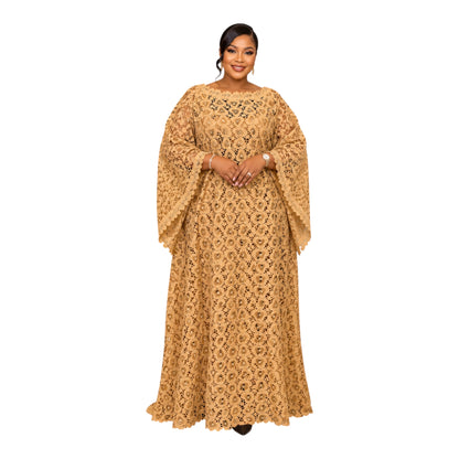 CRZ 59 Inches Long Luxury Sequin Lace Bubu Kaftan Dress
