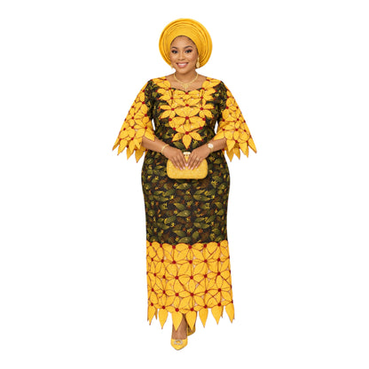 CRZ Elegant Embroidered Ankara Gown