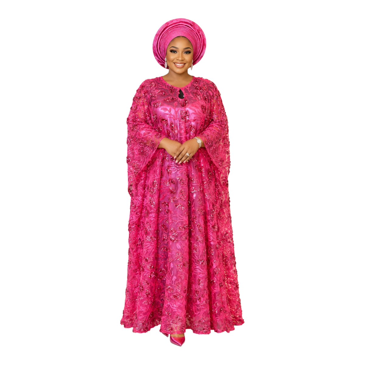 CRZ 59 Inches Long Luxury Sequin Lace Bubu Kaftan Dress
