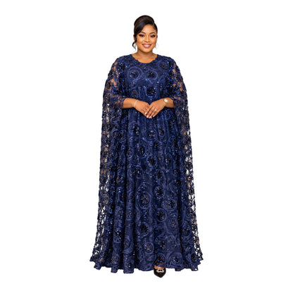 CRZ 59 Inches Long Luxury Sequin Lace Bubu Kaftan Dress