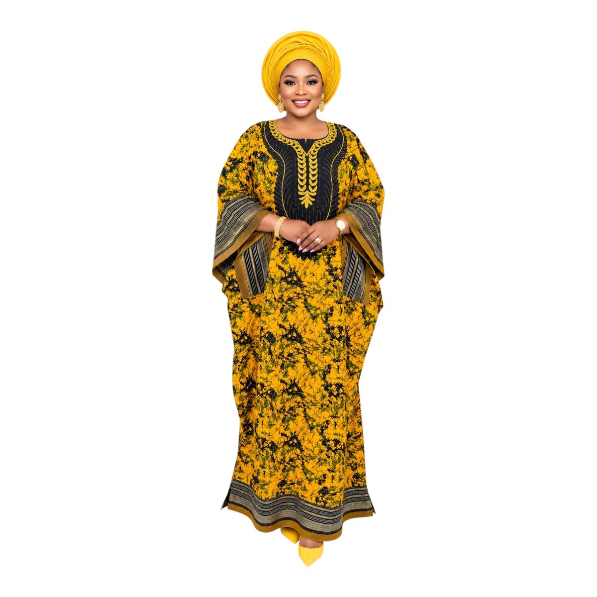 CRZ Elegant Ankara Gown Embellished With Rhinestone and Embroidery