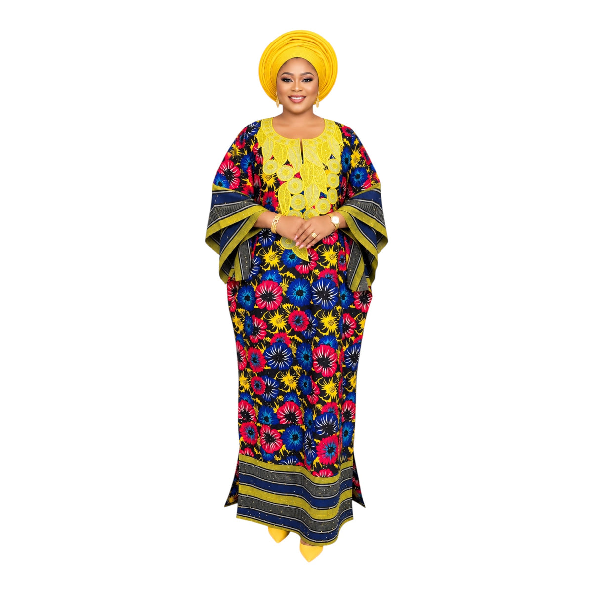 CRZ Elegant Ankara Gown Embellished With Rhinestone and Embroidery