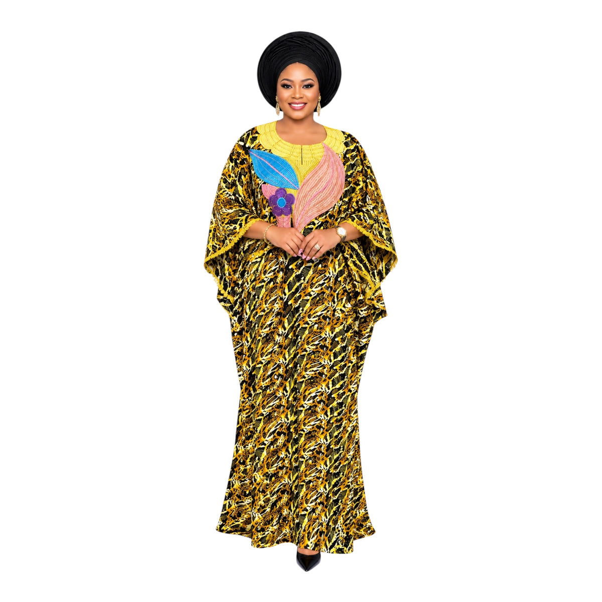 CRZ Elegant Ankara Gown Embellished With Rhinestone and Embroidery