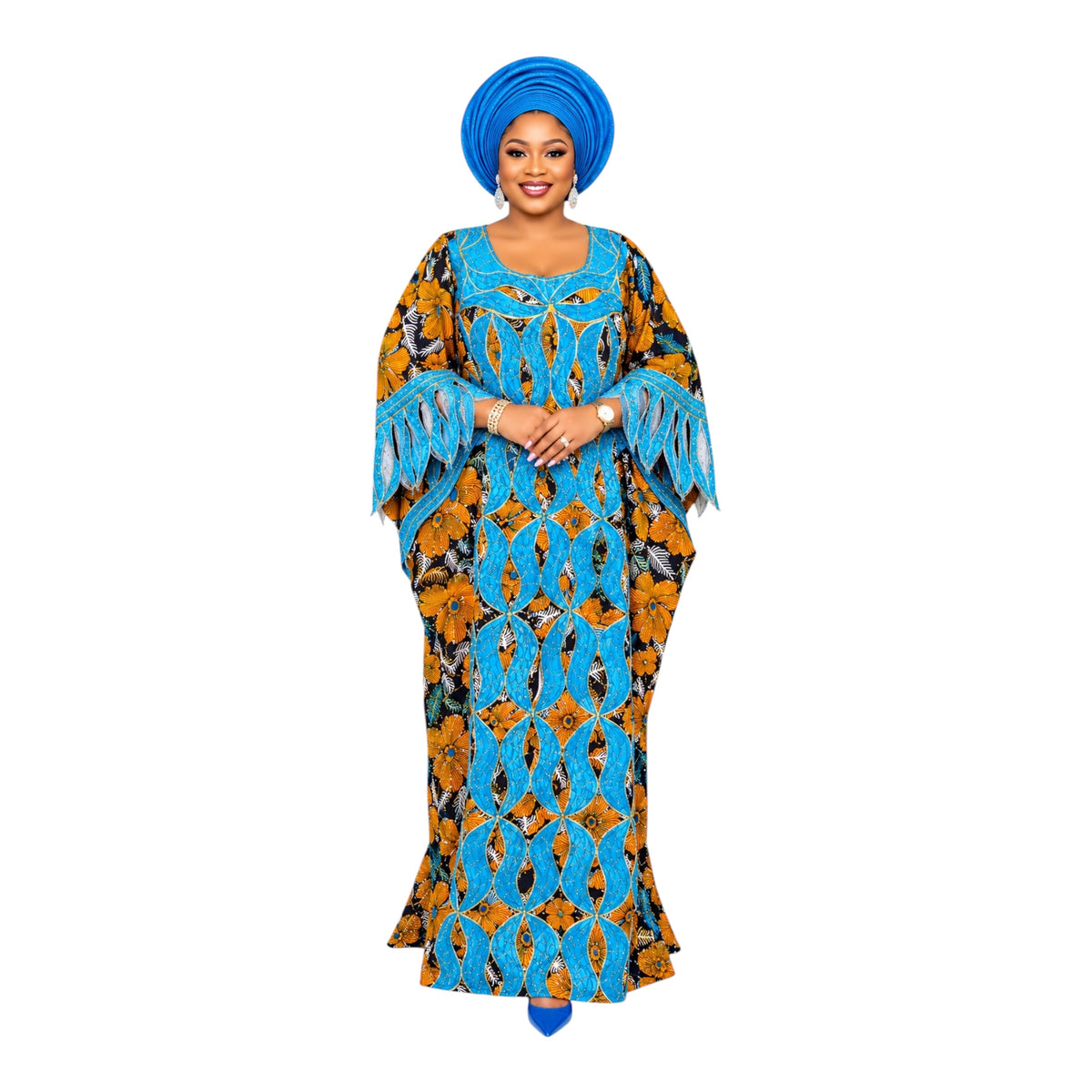 CRZ Elegant Ankara Gown Embellished With Rhinestone and Embroidery