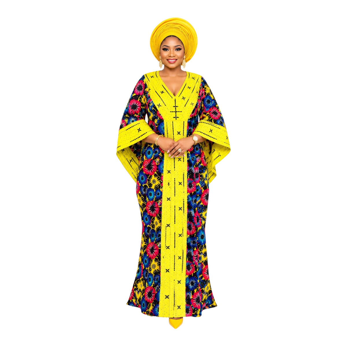 CRZ Elegant Ankara Gown Embellished With Rhinestone and Embroidery