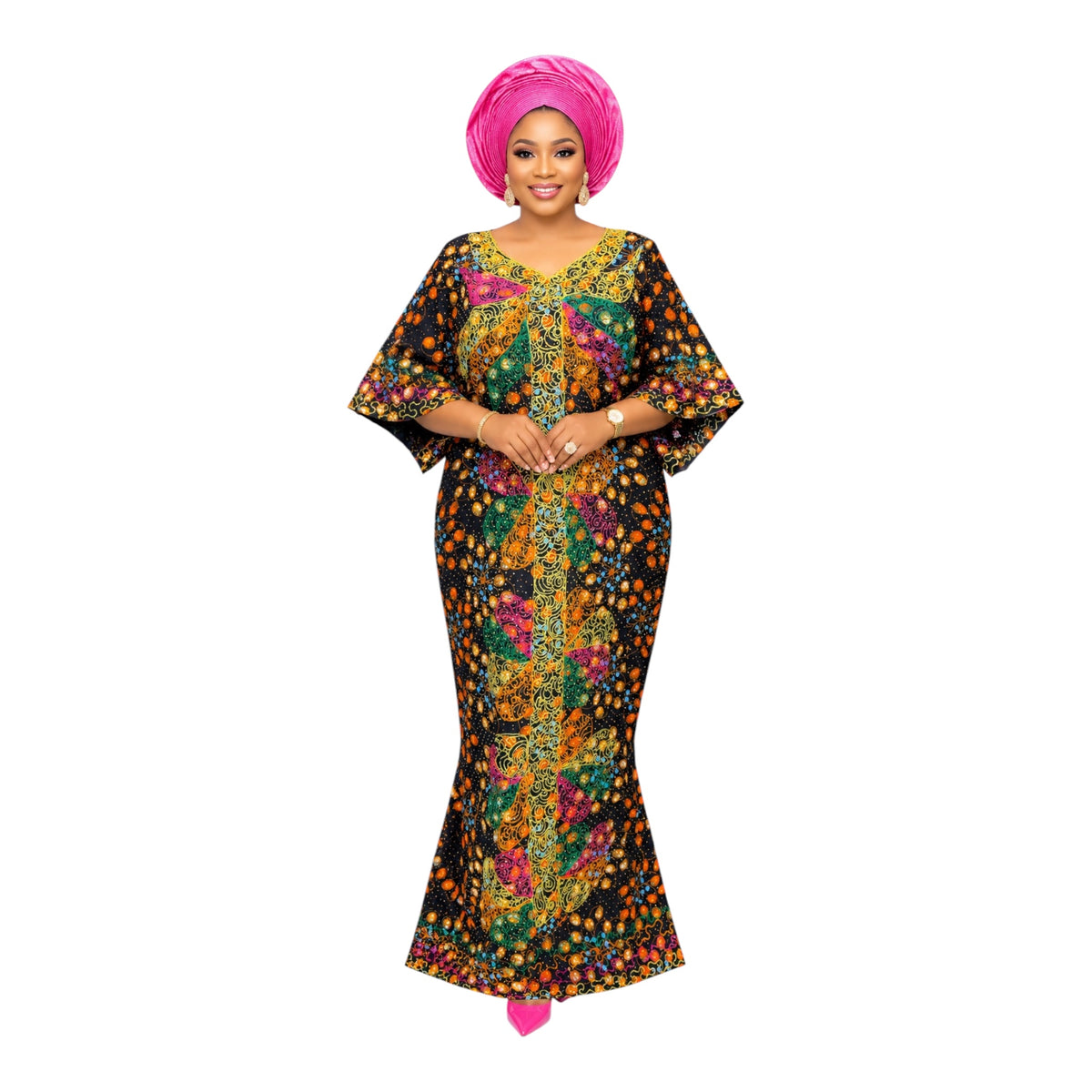 CRZ Elegant Ankara Gown Embellished With Rhinestone and Embroidery