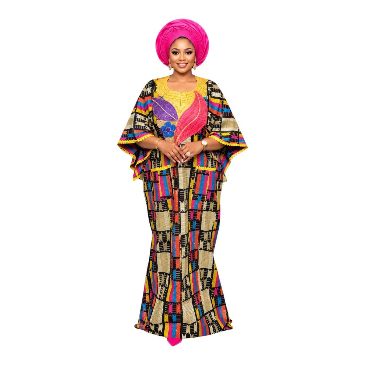 CRZ Elegant Ankara Gown Embellished With Rhinestone and Embroidery