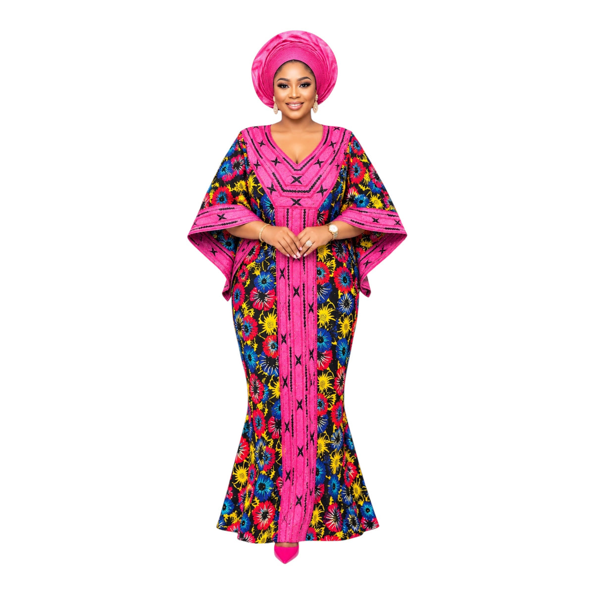 CRZ Elegant Ankara Gown Embellished With Rhinestone and Embroidery
