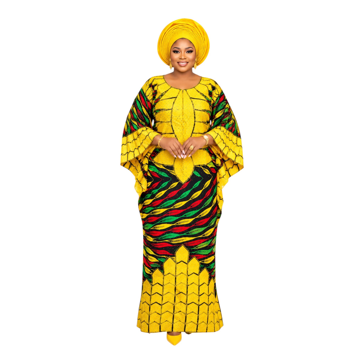 CRZ Elegant Ankara Gown Embellished With Rhinestone and Embroidery