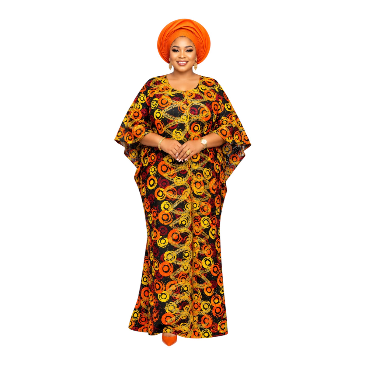 CRZ Elegant Ankara Gown Embellished With Rhinestone and Embroidery