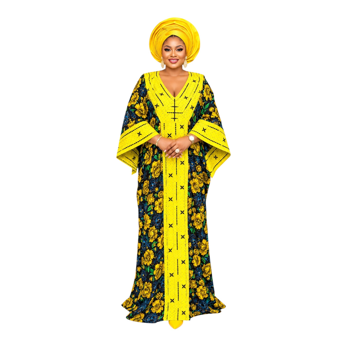 CRZ Elegant Ankara Gown Embellished With Rhinestone and Embroidery